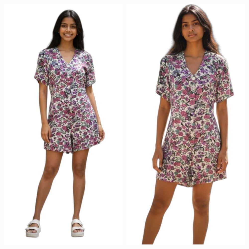 Vintage 80's Pennylane Floral Button Down Romper in Pink Size Medium